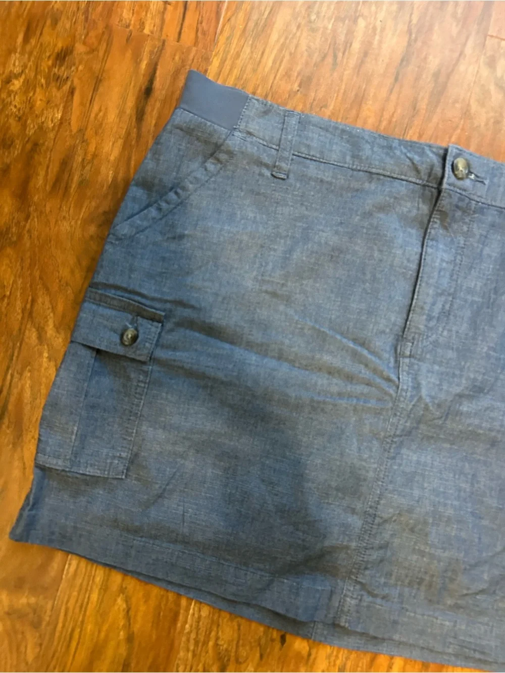 Denim Mini Skirt With Cargo Pockets Buttons built-in under shorts